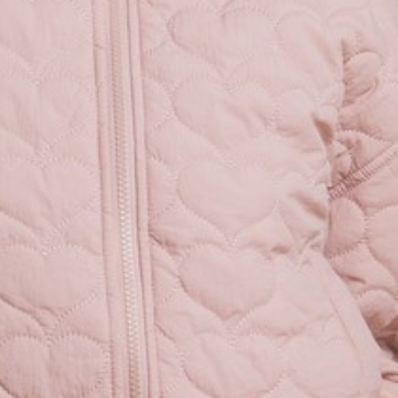 Cozy Blush Pink Heart Quilted Pockets Travel Bomber Jacket - Picture 4 of 6